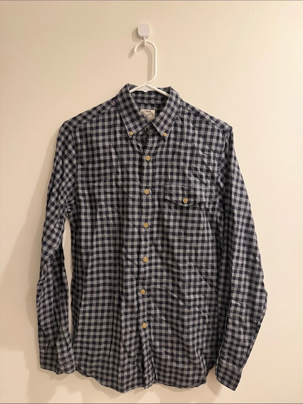 J. Crew Navy and White Gingham Button-Down Shirt
